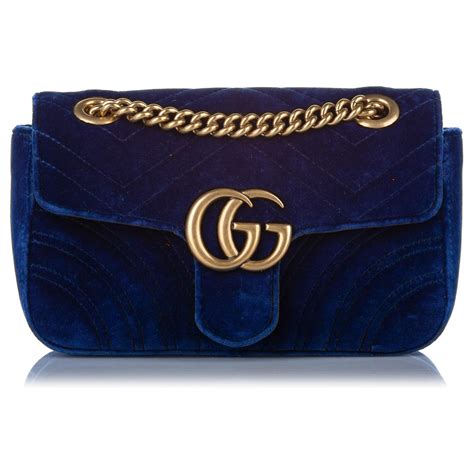 sac gucci marmont velours bleu|GG Marmont small shoulder bag in blue tweed .